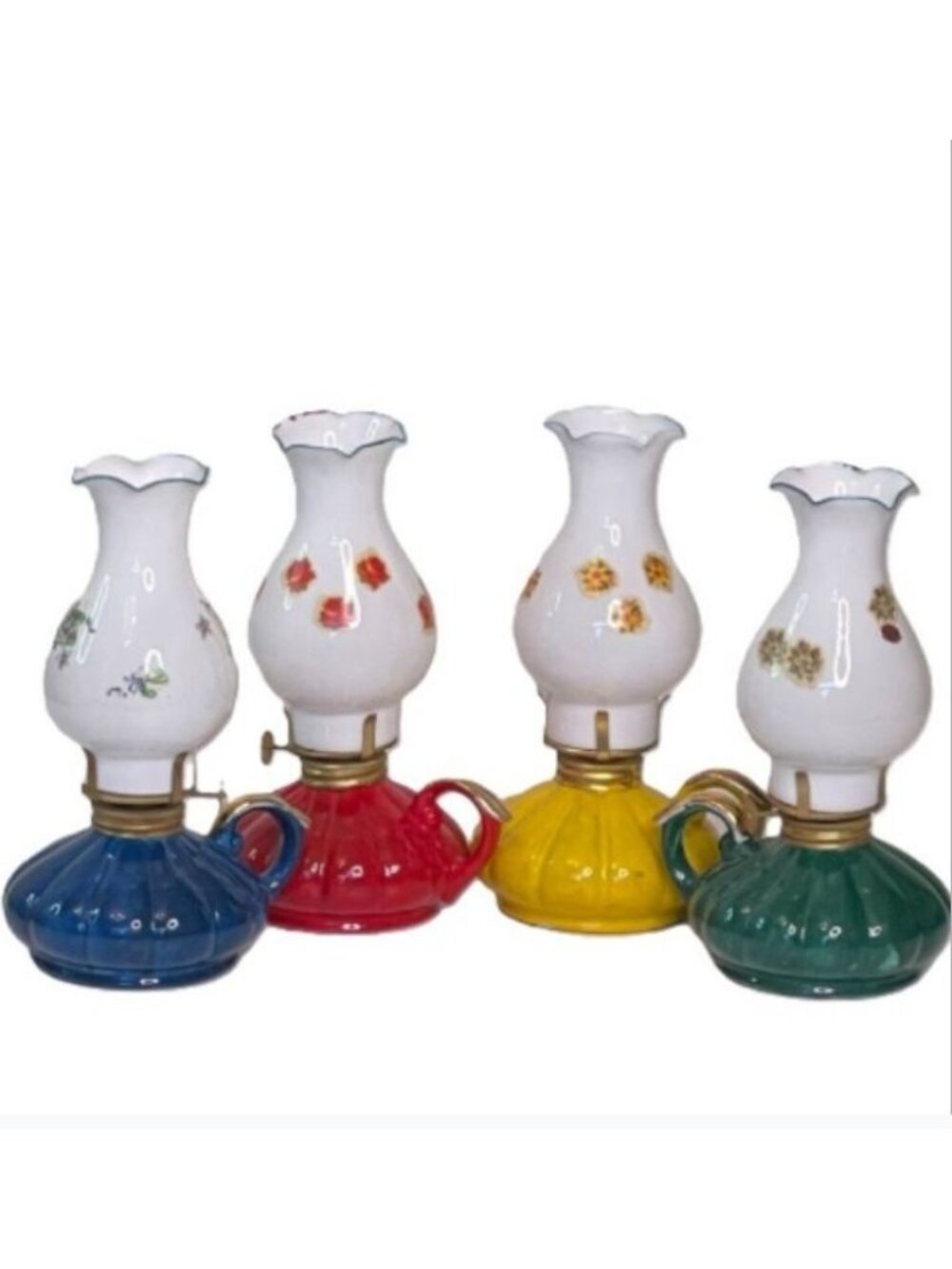 Vintage Kasuga Ware Miniature Oil Kerosene Lamps Complete Set 7.5" Japan